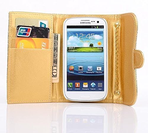Mybase-2014 Luxury Super Bright Leather Case with Hand Chain Carrying Bag Hand Chain Bag Travel Bag Cover for Mobile Phone Cell Phone (Samsung Galaxy S3 I9300, Gold)