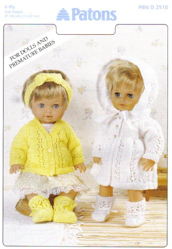 Patons Dolls Clothes and Premature Babies Outfits Knitting Pattern 2510: Cardigan Set, Matinee Set: Cardigan, Bootees, Hairband, Coat, Bonnet (To fit doll 12"-14" 15"-18" 19"-22" - 31cm-56cm) Patons Dolls Clothes and Premature Babies Outfits Knitting Pattern 2510: Cardigan Set, Matinee Set: Cardigan, Bootees, Hairband, Coat, Bonnet (To fit doll 12"-14" 15"-18" 19"-22" - 31cm-56cm)
