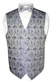 Covona Men's Light BLUE Color Paisley Design Dress Vest BOWTIE Set for Suit or Tuxedo