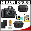 Nikon D5000 Digital SLR Camera w/ 18-55mm VR Lens + 55-200mm VR Zoom Lens + Two (2) Spare EN-EL9 Batteries + Case + LCD Protectors + Cleaning Kit