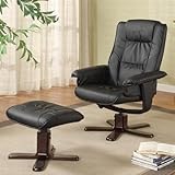 Swivel Chair with Ottoman in Black Bonded Leather