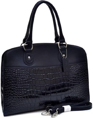 Dasein Patent Shine Croco Satchel - Black
