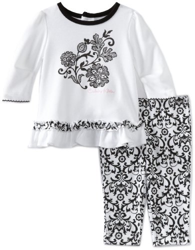 Calvin Klein Baby-Girls Newborn Top With Print Legging, Black/White, 0-3 Months