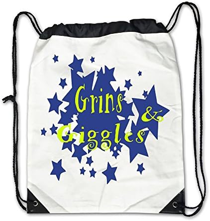 Giggle Grin Unisex Drawstring Backpack Casual Travel Bags Shoulder Pouch Beam Port Backpack Tote Canvas White