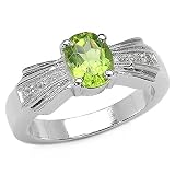 1.25 Carat Genuine Peridot and White Topaz Silver Ring