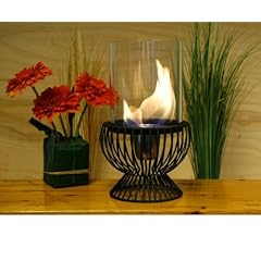 Tischkamin im Gitterkorb, schwarz, rund, Tischfeuer, Glasfeuer, Glaskamin