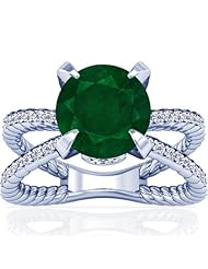 Platinum Round Cut Emerald Ring With Sidestones