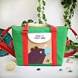[Purple Bear - Green] Embroidered Applique Duffle Tote Bag / Shoulder Bag / Travel Bag (9.6*9.3*4.1)