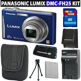 Panasonic Lumix DMC-FH25 Digital Camera (Blue) + 16GB Premium Accessory Kit