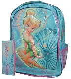 Disney Tinker Bell Believe in Fairies Blue Color Backpack / School Bag with Pink Adjustable Strap Plus Pencil Case