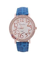 W8sunjs New Blue Vintage Casual Unisex Womens Mens Boys Girls Rhinestone Round Face Leather Strap Wrist Quartz Watches 4colors