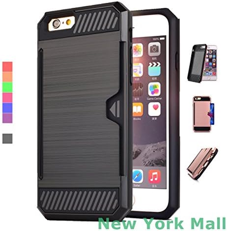 iphone 6s plus Case,iphone 6 plus Case, New York Mall [Card Slot][Hard Shell]Dual Layer Hybrid Armor Flexible Shock-Absorption Bumper Protective Card Pack Case (Black)
