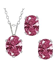 Carlo Bianca Red 925 Sterling Silver Pendant Earrings Set Made With Swarovski Zirconia
