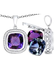 Switch-It Gems(tm) Interchangeable Simulated Alexandrite Pendant Set with 12 Cushion Cut 10mm Birthstones Included