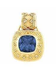 18K Yellow Gold Antique Square Cut London Blue Topaz and Diamond Pendant -- LIFETIME WARRANTY