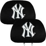 Pair of Polyester Head Rest Covers Featuring MLB Team Logo Design - New York Yankees