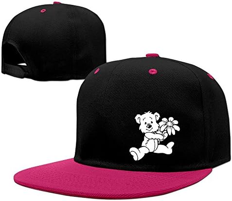 Bear Holds Flower Adjustable Hard Panel Snapback Hat Pink