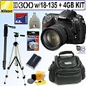 Nikon D300 DX 12.3MP Digital SLR Camera with 18-135mm AF-S DX f/3.5-5.6G ED-IF Nikkor Zoom Lens + 4GB Deluxe Accessory Kit