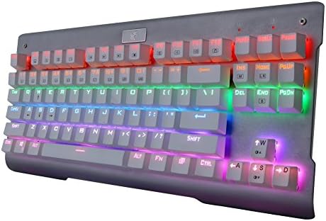 Easterntimes 87 Keys Tenkeyless Anti-Ghosting Corlorful Rainbow Backlit Gaming Keyboard Outemu Blue Mechanical Switches (White)