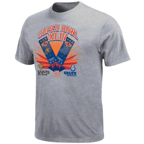 New Orleans Saints vs. Indianapolis Colts Super Bowl XLIV Bound Ash Ticket Driver Dueling T-shirt (Large)