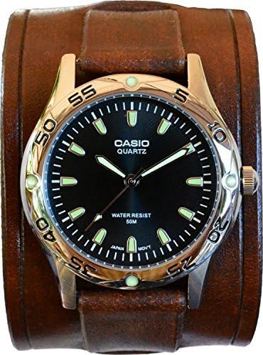 Men's Casio Brown Leather Cuff Watch - Retro 70's