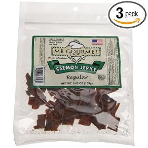 MR. GOURMET Regular Salmon Jerky, 3.65-Ounce Bags (Pack of 3)