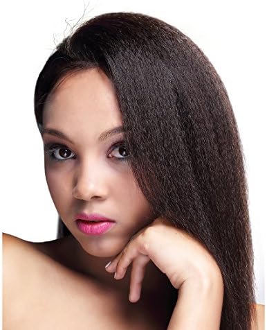 VVHair Kinky Straight 100% Real Malaysian Virgin Remy Human Hair Lace Front Wig Natural Black Color 12 Inch Medium Cap Size