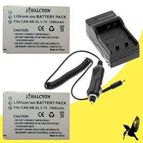 Two Halcyon 1500 mAH Lithium Ion Replacement Battery and Charger Kit for Canon PowerShot ELPH SD900 10.0 MP Digital Camera and Canon NB-5L