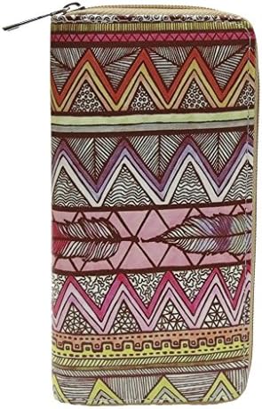Corona Collection American Indian Feather Print Zip Around Wallet Pink