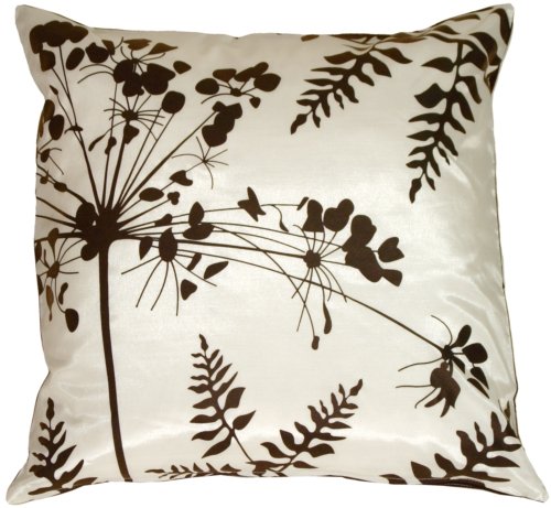 Pillow Decor – White with Brown Spring Flower and Ferns 16″ x 16″ Decorative Throw Pillow