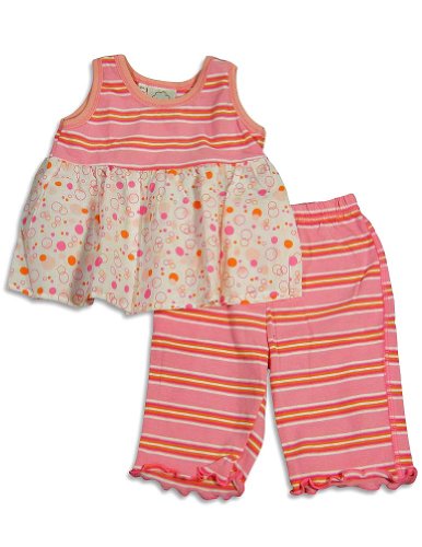 Cloud Mine - Newborn Girls Sleeveless Stripe And Bubbles Pant Set, Pink, White