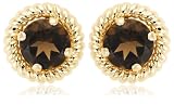 14k Yellow Gold 6mm Round Rope Design Smoky Quartz Earrings