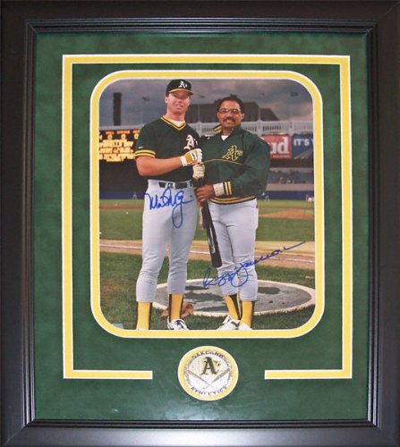 Mark McGwire and Reggie Jackson Oakland Athletics Dual Autographed 8x10 Custom Framed Photograph with Team Medallion