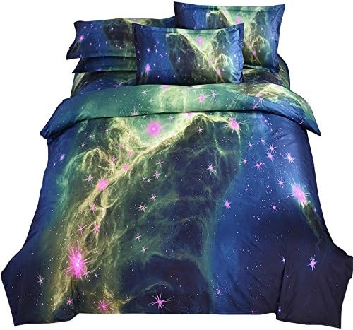 Octoberlsy 3 pcs Poly Star Space 3D Printed Comforter Sheet sets (3, 5)