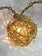 Set of 10 Gold Rattan Ball Shape Clear Christmas Lights - Brown Wire