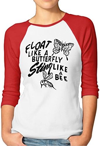 KEHRGTH Women's Float Like A Butterfly, Sting Like A Bee 3/4 Sleeve T-shirt Red