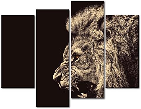 Damenight 4 Panel Wall Art Painting Roar Lion Pictures Prints On Canvas Animal The Picture Decor Oil For Home Modern Decoration Print For Bathroom