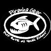 "Piranha Gear" white on clear oval fish sticker