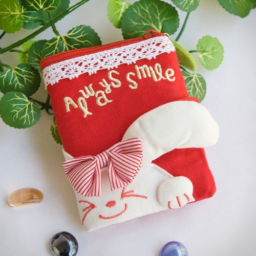 [Always Smile Bunny] Embroidered Applique Fabric Art Wallet Purse / Card Holder / ID Holder(4.7*3.3)