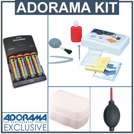 Flash Accessory Kit for Nikon SB-800 Speedlight Flash, with 4 NiMH Batteries, Charger, Flashpoint Flash Diffuser, Professional Lens Cleaning Kit, Adorama Hurricane Blower