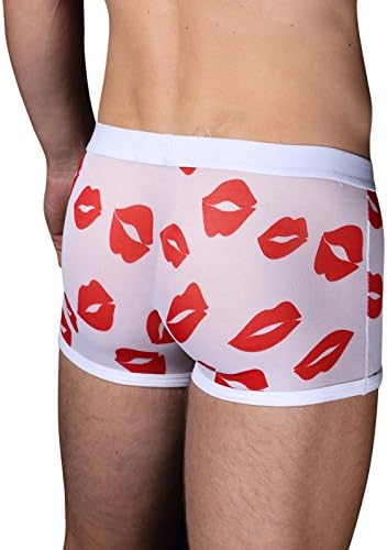 See-through Boxer Briefs for Men White Funny Lips Pattern (M)