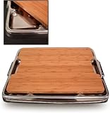 Board Above, Classic Collection - Bamboo Cutting Board with Brushed Stainless Steel Tray, Large