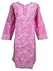 Indian Tunic Dress Pink Floral Embroidered Cotton Long Kurta Caftan (Chest: 44")