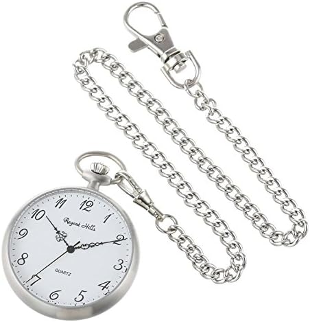 Regent Hills Vintage Stainless Steel Quartz Pocket Watch With Chain 8460S-W1