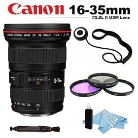 Canon EF 16-35mm f/2.8L II USM Autofocus Lens + Filter Kit (UV-CPL-FLD) + Lens Cap Keeper + Lens Cleaning Pen + Cleaning Kit For Canon Rebel 60D, 7D, 5D Mark, 5D Mark II, 5D Mark III Digital Cameras