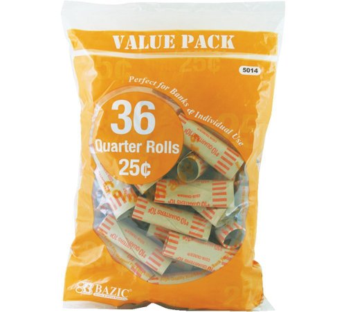 Bazic Quarter Coin Wrappers, 36 Per Pack - 3 Packs (Total 108)