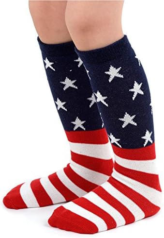Amini Flag Pattern Unisex-baby Knee High Socks Tube socks for Kids 2-pack (S(0-12 mo), American flag)
