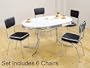7pc White & Chrome Retro Oval Table & Black Chairs Set
