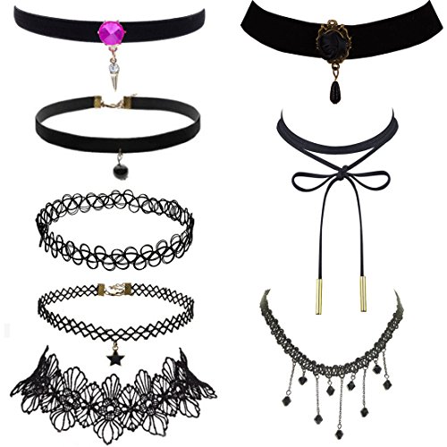 Prohouse(tm) 8pieces womens black velvet choker necklac…