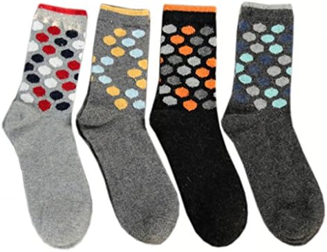 Deer Mum Men's Comfortable Wool Winter Socks in Polk Dot Pattern 4 pairs